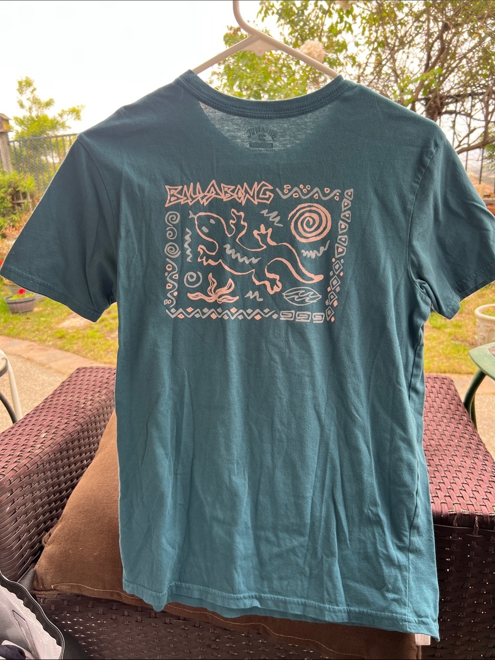 Billabong Teal Short-Sleeve Graphic Tee with Peach Print